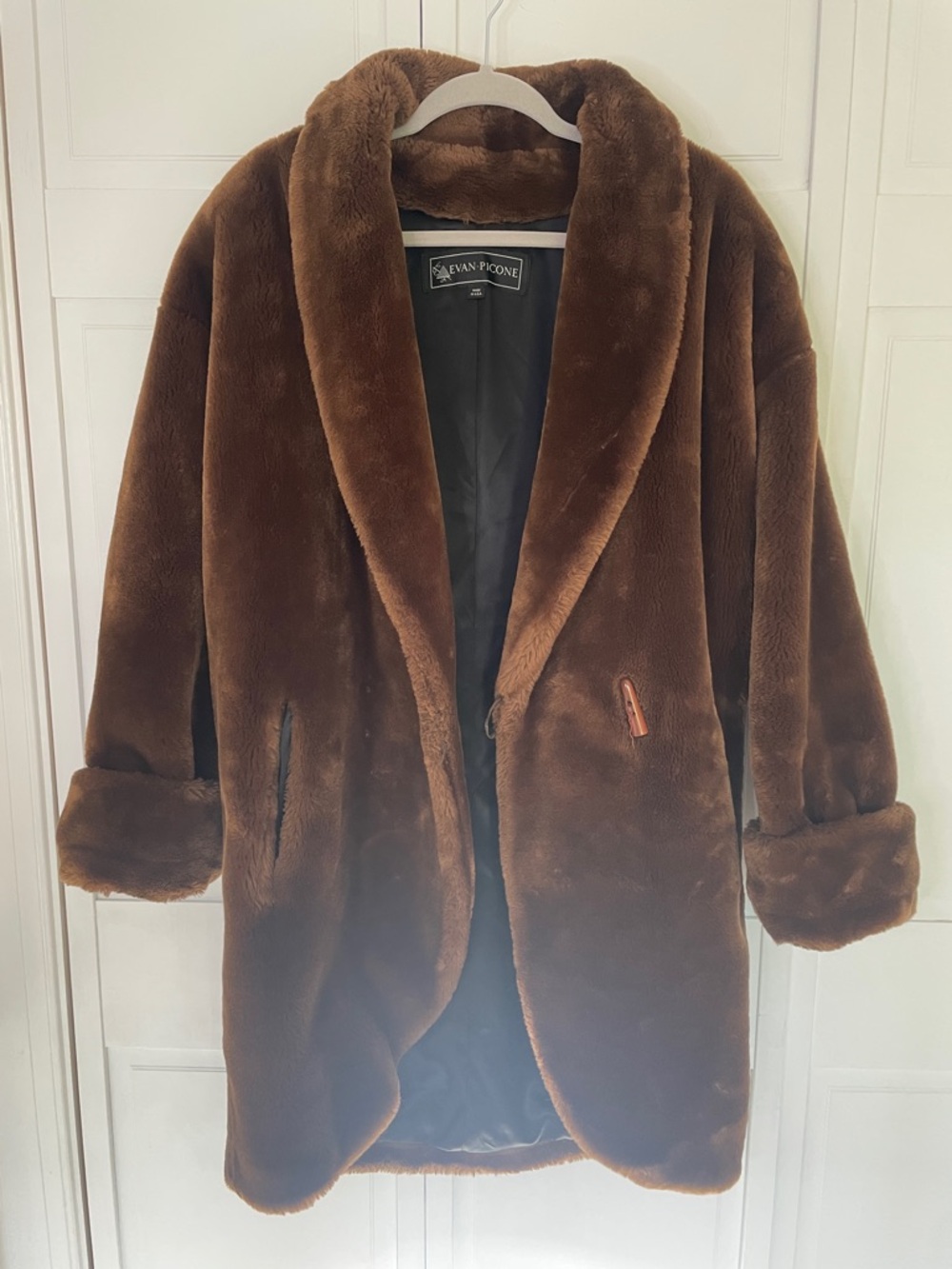 Vintage Evan Picone Brown Faux Fur Coat Sz4